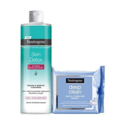 میسلار واتر دتاکس پوست 400 میلی لیتر + دستمال پاک کننده آرایش مدل deep clean بسته 25 عددی نوتروژینا Neutrogena شیکولات